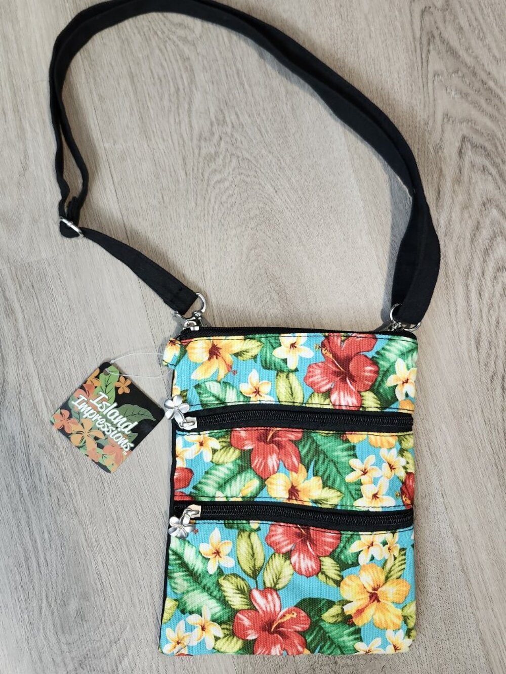 island Impressions Crossbody Bag Hawaiian Floral Tropical 7x9 Adjustable Strap - Picture 9 of 10